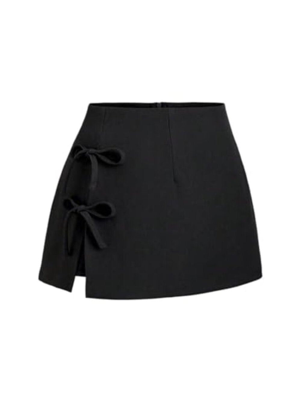 Women's Bow Knot Side Split Mini Skort A-Line Flared Zip Up